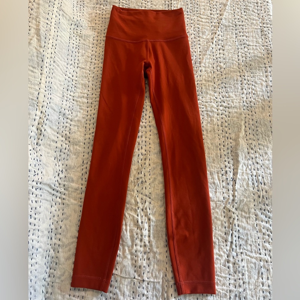 burnt orange lululemon wunder under leggings size 0 28” length